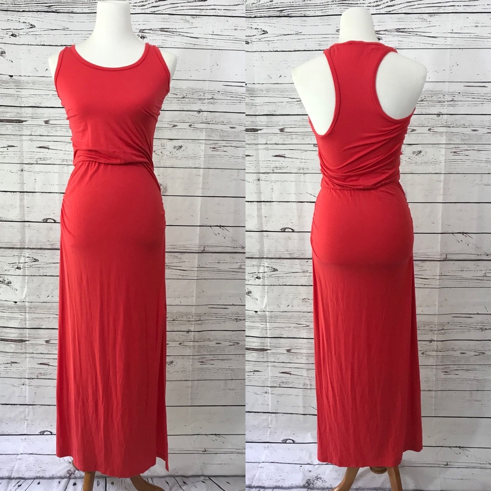 Splendid Red Side Slit Racerback Maxi Dress